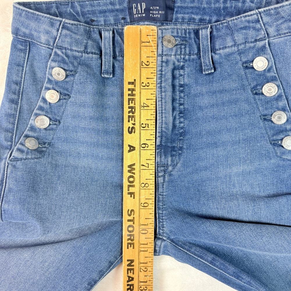 Gap High Rise Flare Jeans Women 4/27R Blue Excellent Sailor Button Detail - Picture 4 of 11